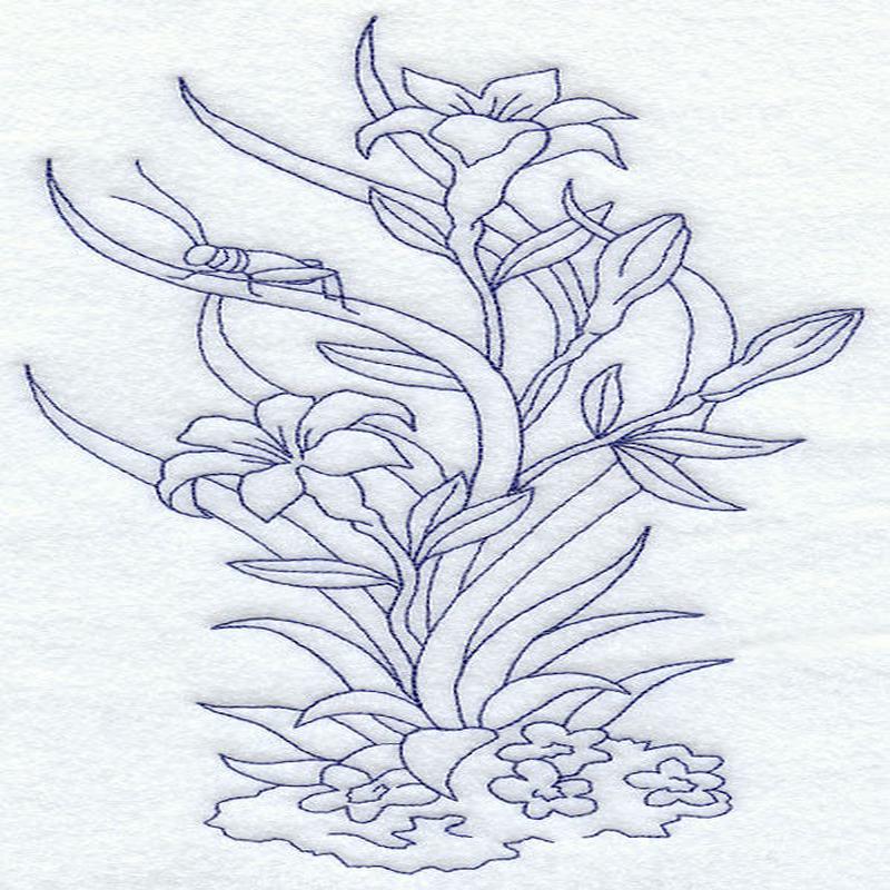 Flowers and Grasshopper (Bluework)