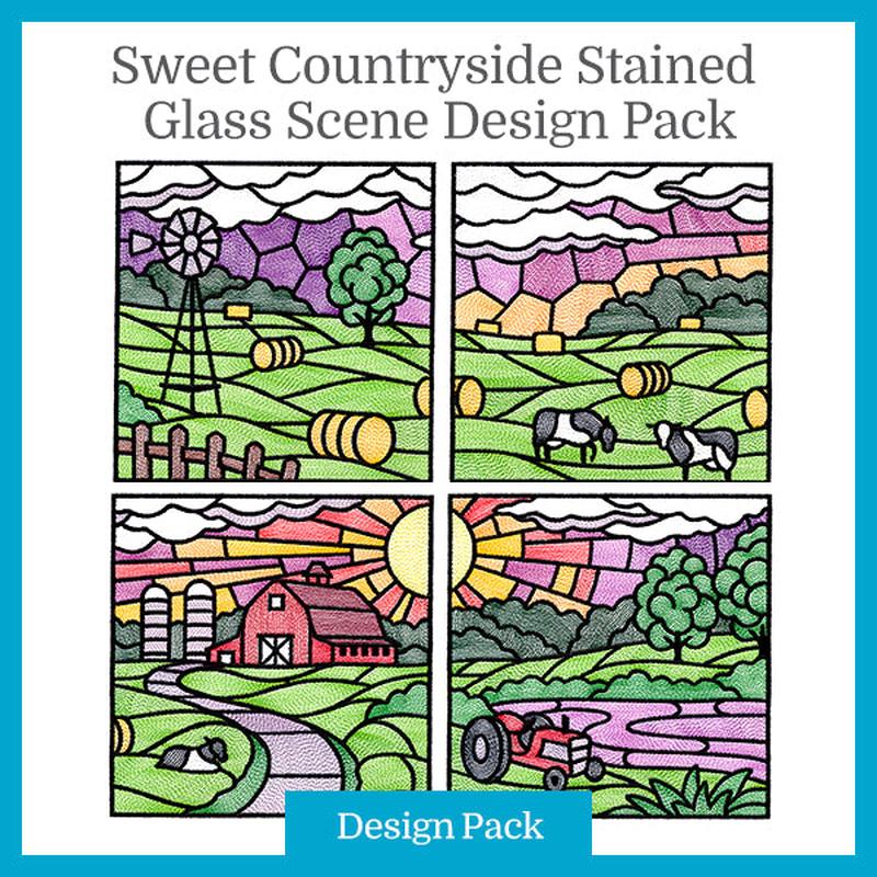 A Sweet Countryside Stained Glass Scene Design Pack