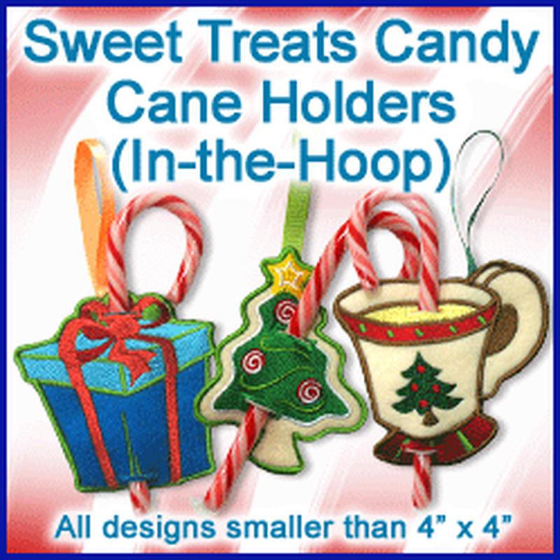 A Sweet Treats Candy Cane Holders (In-the-Hoop) Design Pack