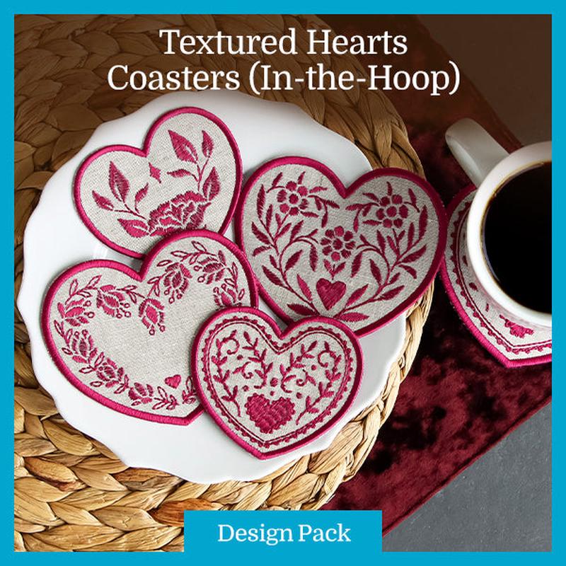 A Textured Hearts Coasters (In-the-Hoop) Design Pack