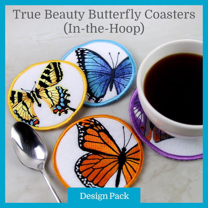 A True Beauty Butterfly Coasters (In-the-Hoop) Design Pack