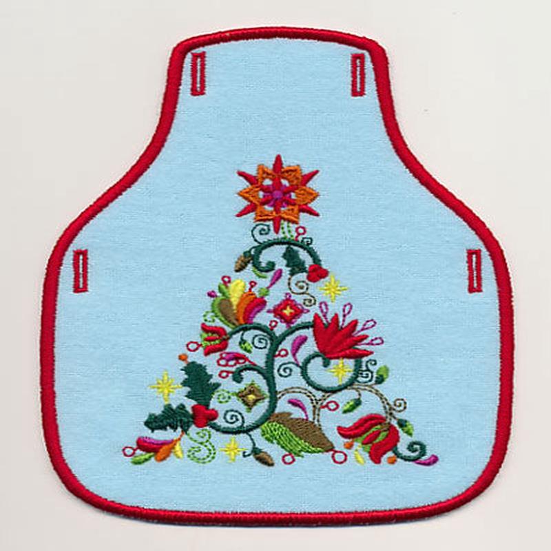 Floral Christmas Tree Bottle Apron (In-the-Hoop)