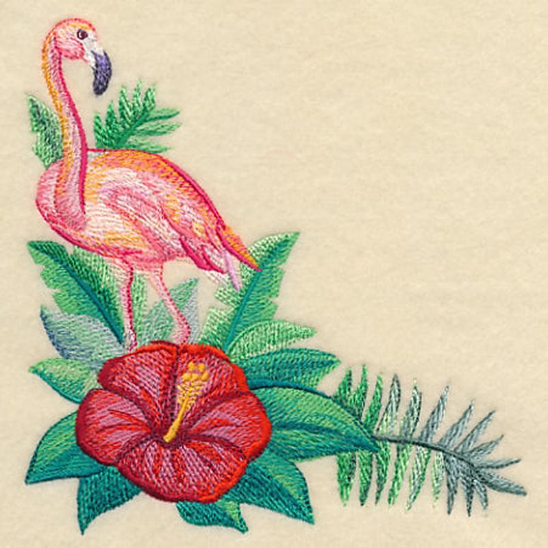 Flamingo and Hibiscus Corner in Watercolor