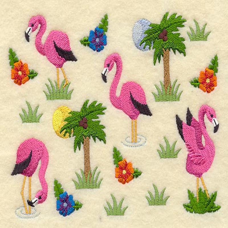 Flamingo and Palm Tree Scene