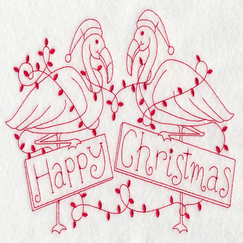 Flamingo Happy Christmas (Redwork)