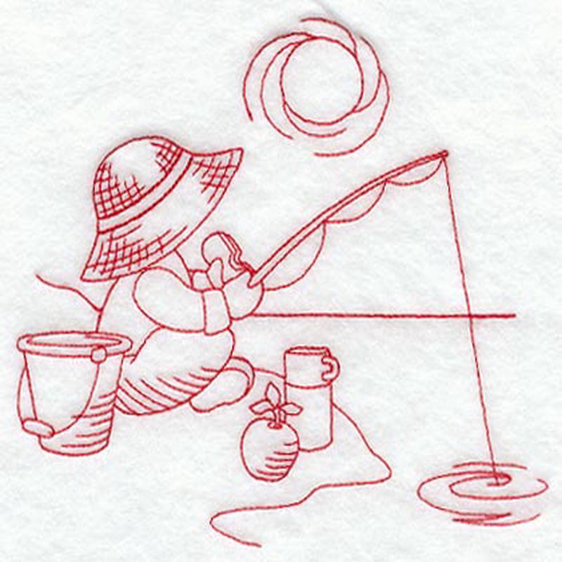 Fishing Away the Day (Redwork)