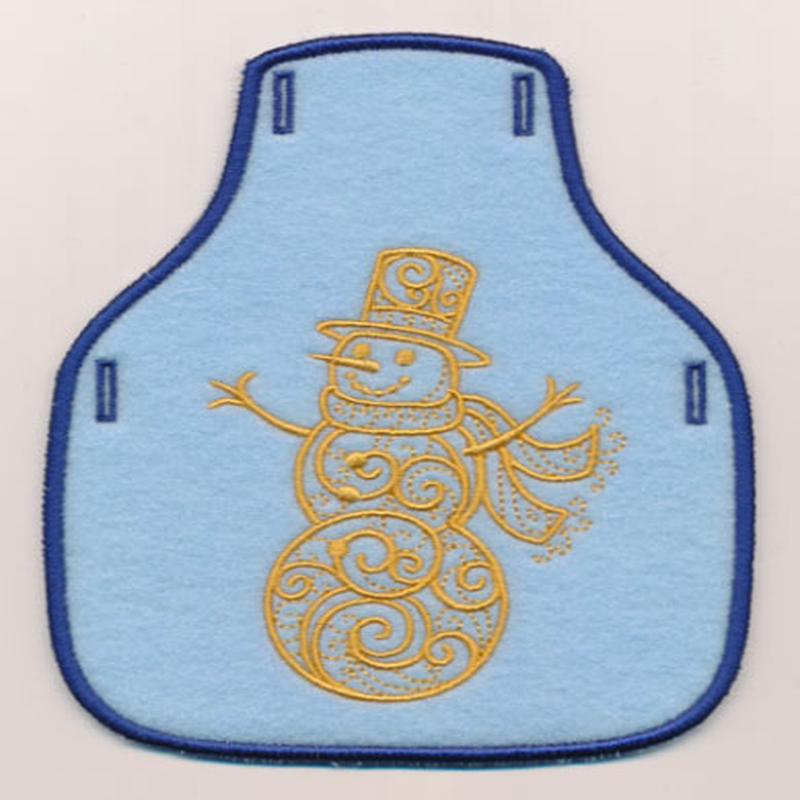 Filigree Snowman Bottle Apron (In-the-Hoop)