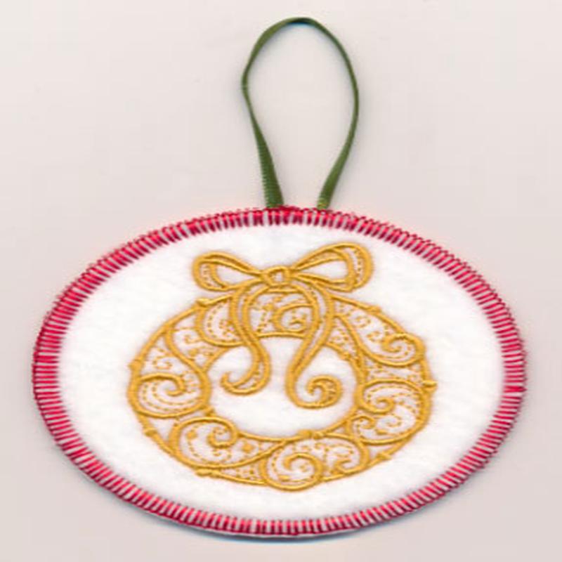 Filigree Wreath Ornament (Goldwork) (In-the-Hoop)