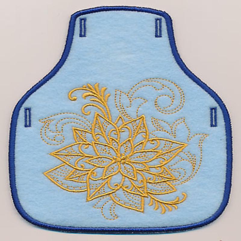 Filigree Christmas Poinsettia Bottle Apron (Goldwork) (In-the-Hoop)