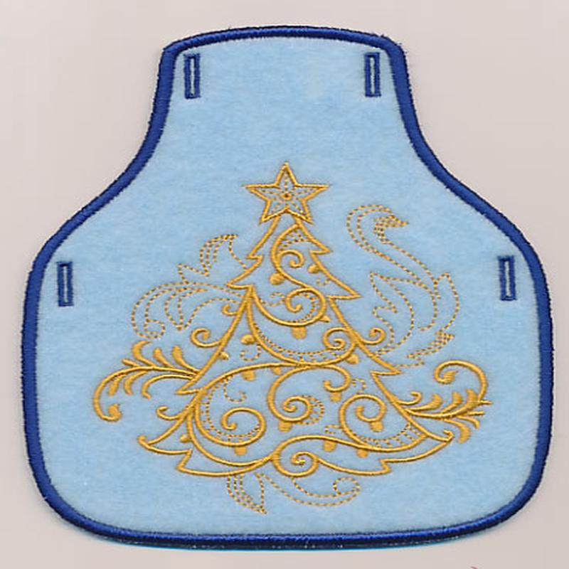 Filigree Christmas Tree Bottle Apron (Goldwork) (In-the-Hoop)