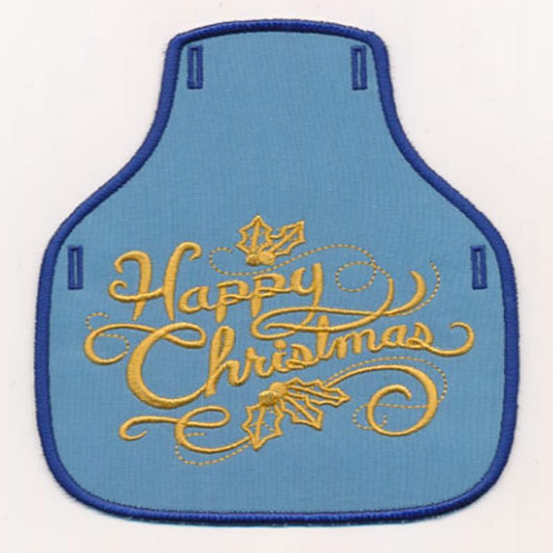 Filigree Happy Christmas Bottle Apron (Goldwork) (In-the-Hoop)