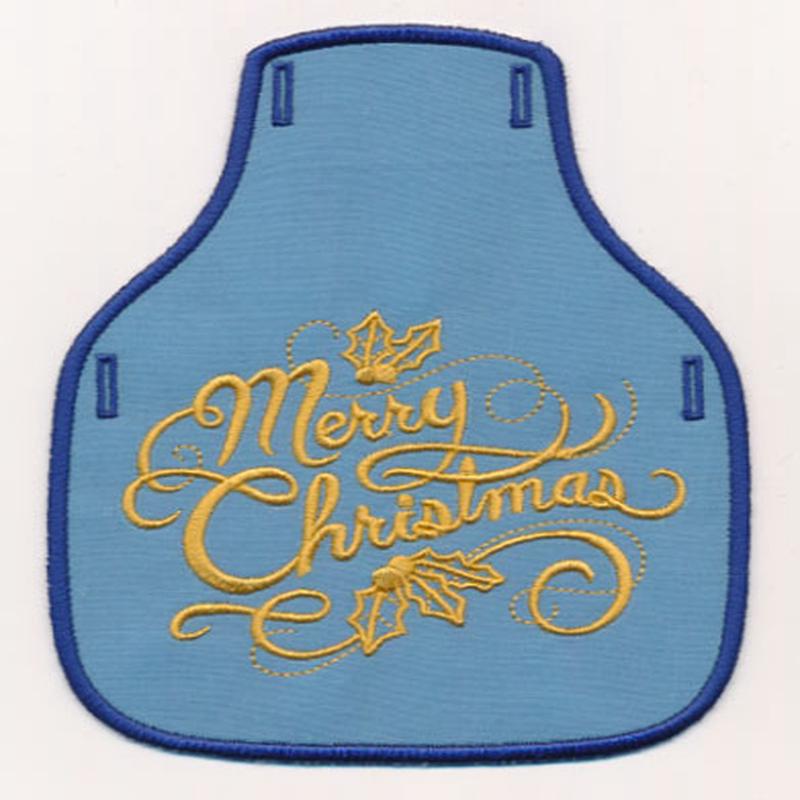 Filigree Merry Christmas Bottle Apron (Goldwork) (In-the-Hoop)