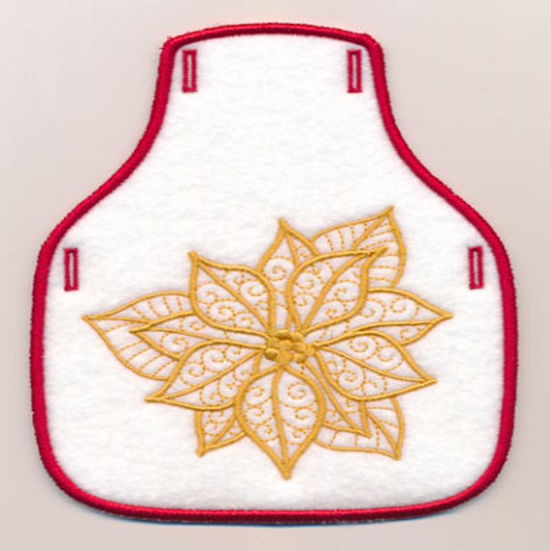 Filigree Poinsettia Bottle Apron (Goldwork) (In-the-Hoop)