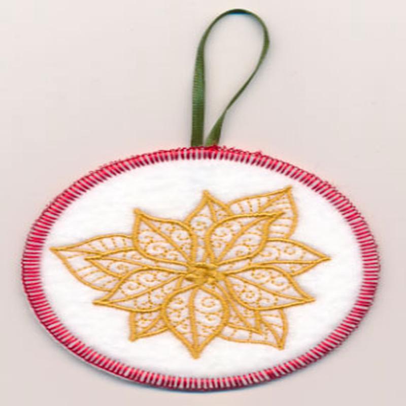 Filigree Poinsettia Ornament (Goldwork) (In-the-Hoop)