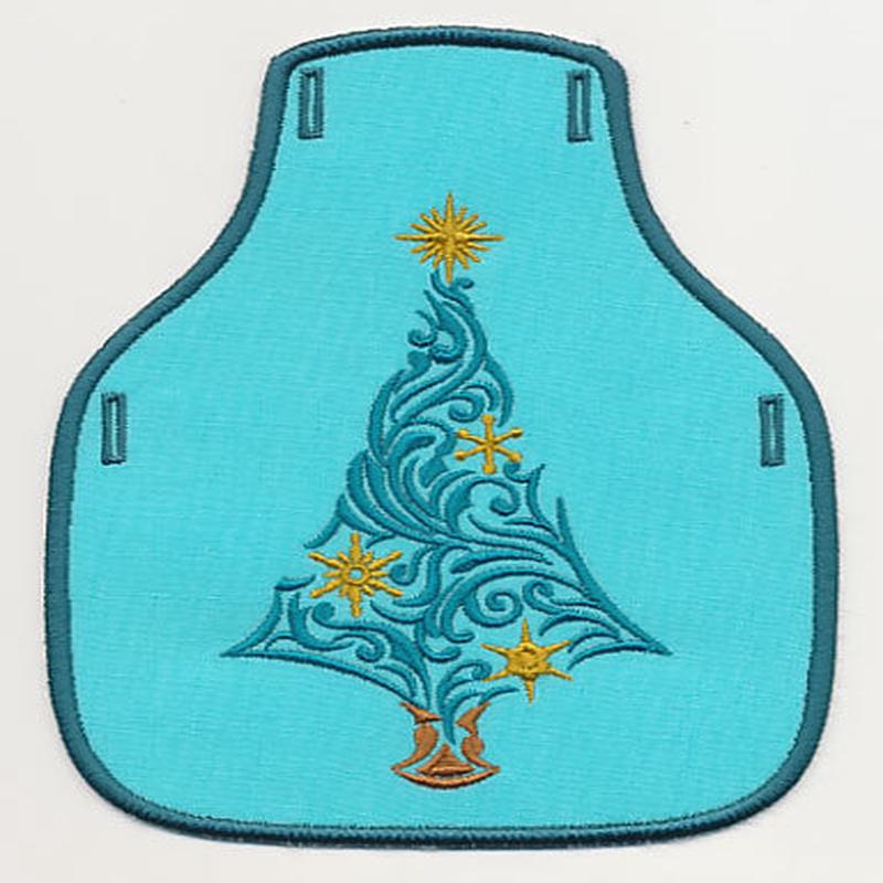 Festive Filigree Christmas Tree 4 Bottle Apron (In-the-Hoop)