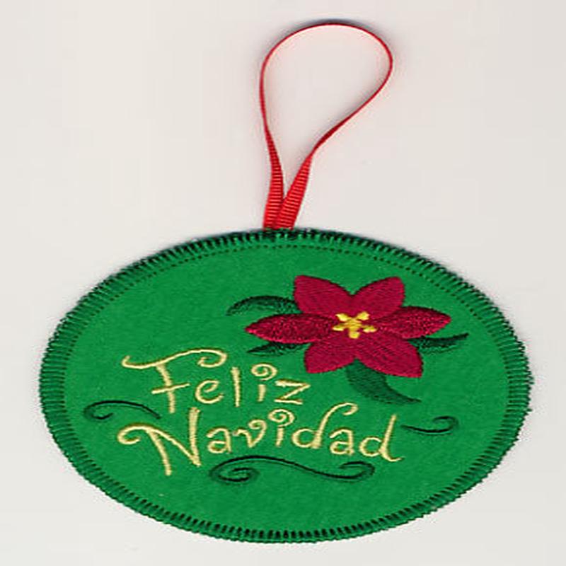 Feliz Navidad with Poinsettia Ornament (In-the-Hoop)