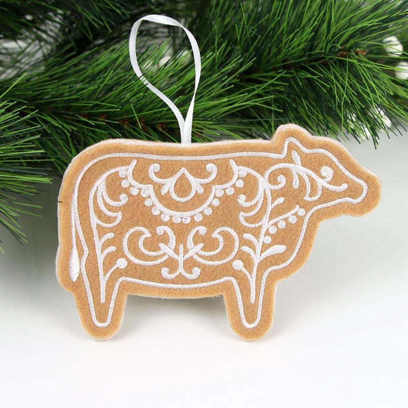 Farm Gingerbread Cookie Ornament - Cow (In-the-Hoop)