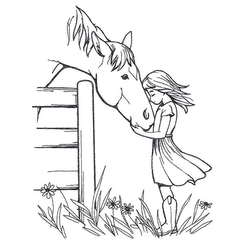 Farm Horse and Girl Friendship Scene