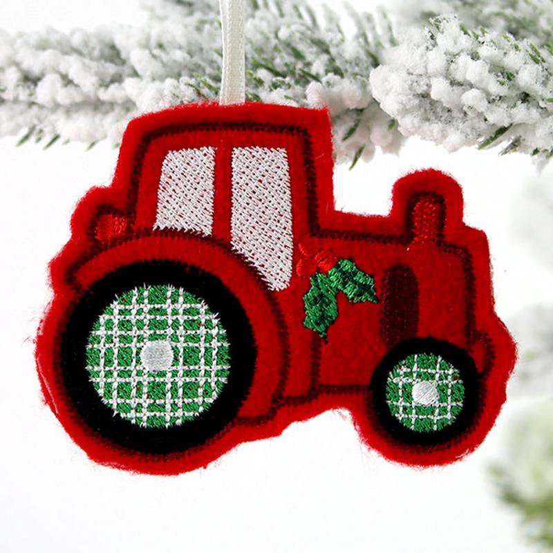 Farmhouse Christmas Tractor Ornament (In-the-Hoop)