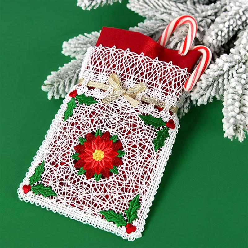 Fancy for Christmas Poinsettia Drawstring Bag (Battenburg Lace)