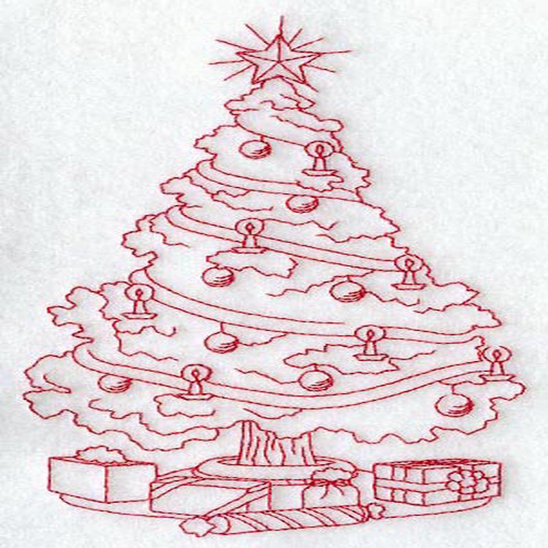 Fanciful Christmas Tree (Redwork)