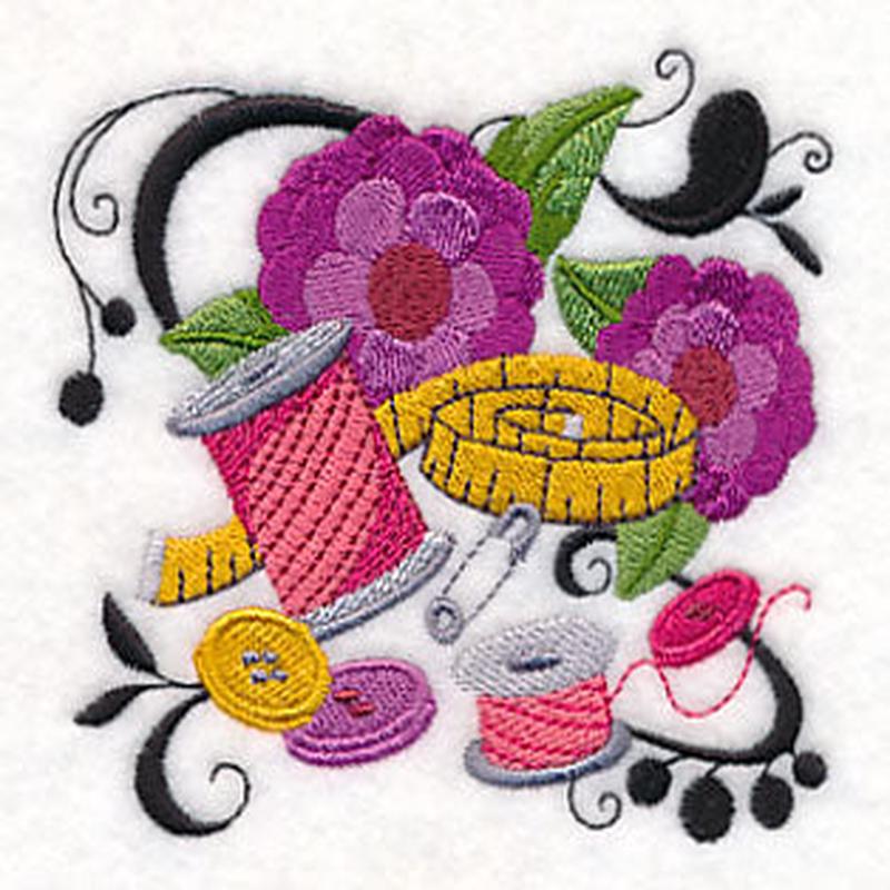 Fanciful Sewing Notions with Zinnias