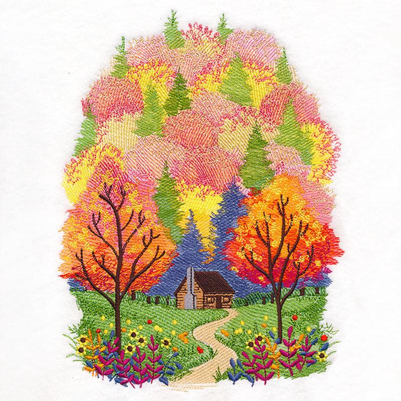 Fall in the Forest Cabin Scene
