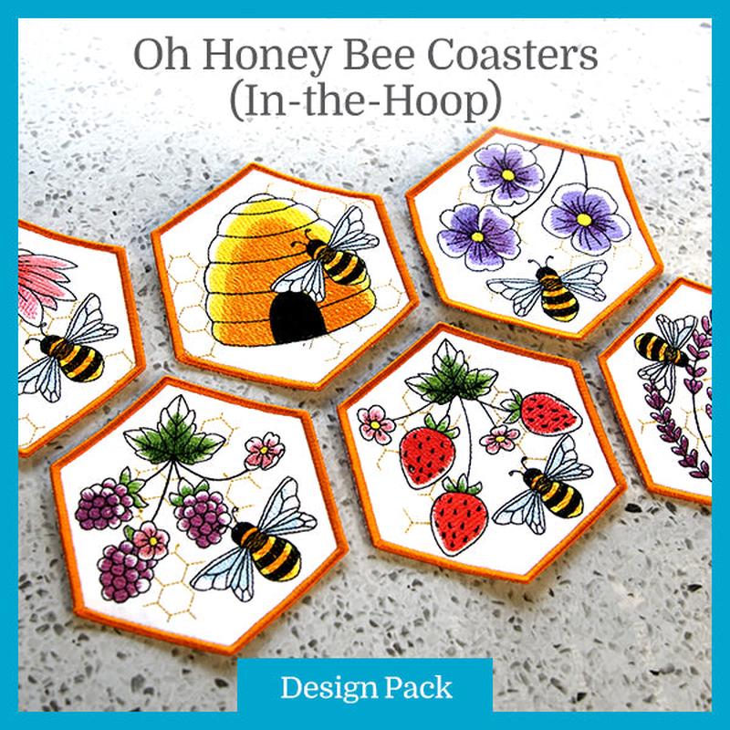 A Oh Honey Bee Coaster (In-the-Hoop) Design Pack