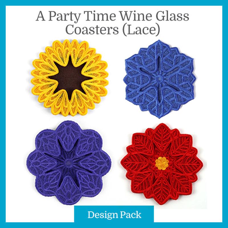 A Party Time Wine Glass Coasters (Lace) Design Pack