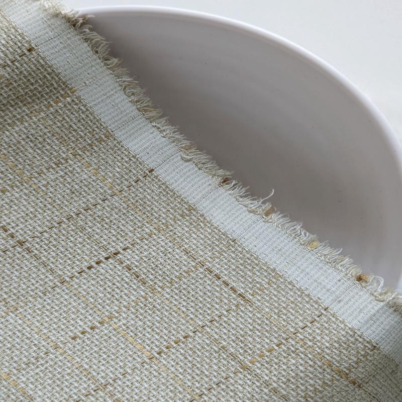 Beige Checks Loom Textured Blended Cotton Yarn Dyed Fabric 58"