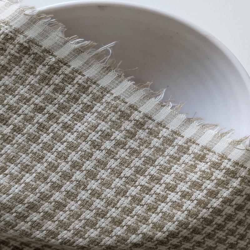 Beige Geometric Loom Textured Blended Cotton Yarn Dyed Fabric 56"