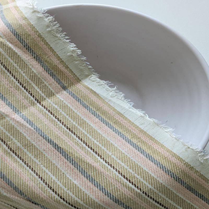 Beige Stripes Loom Textured Blended Cotton Yarn Dyed Fabric 58"