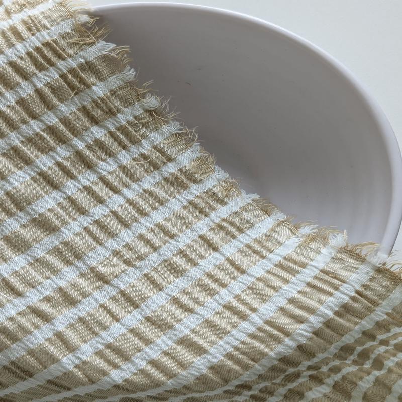 Beige Stripes Seersucker Blended Cotton Yarn Dyed Fabric 50"