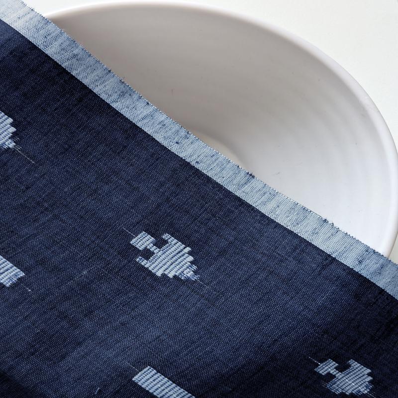 Blue Geometric Blended Cotton Jacquard Yarn Dyed Fabric