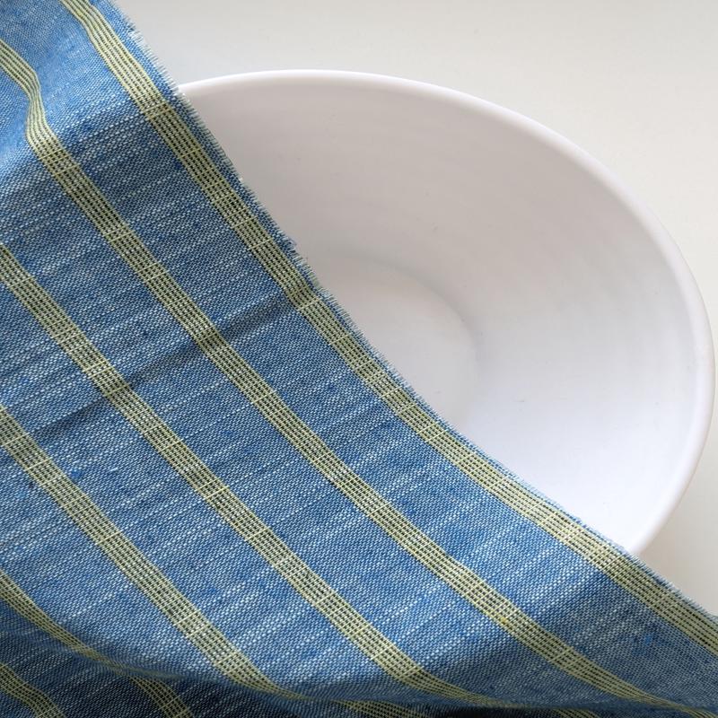 Blue Stripes Slub Blended Cotton Yarn Dyed Fabric