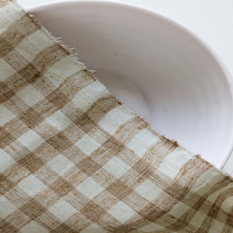 Brown Checks Loom Textured Blended Cotton Yarn Dyed Fabric 58"