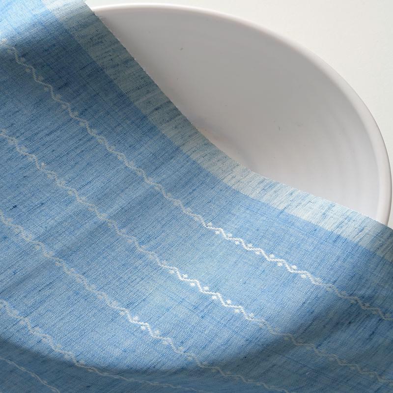 Light Blue Stripes Blended Cotton Jacquard Yarn Dyed Fabric