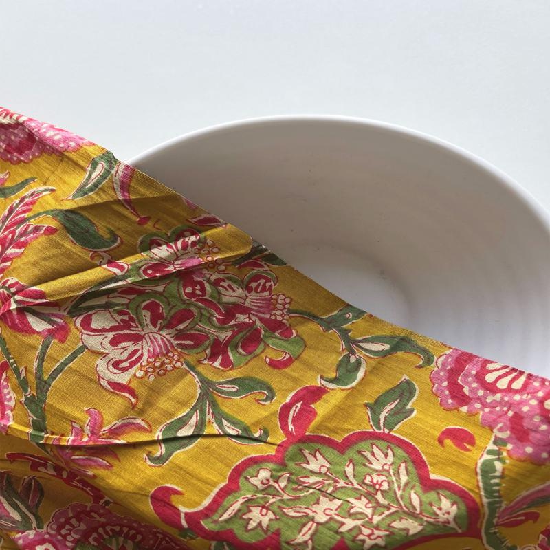 Mustard Yellow Screen Print Cotton Fabric