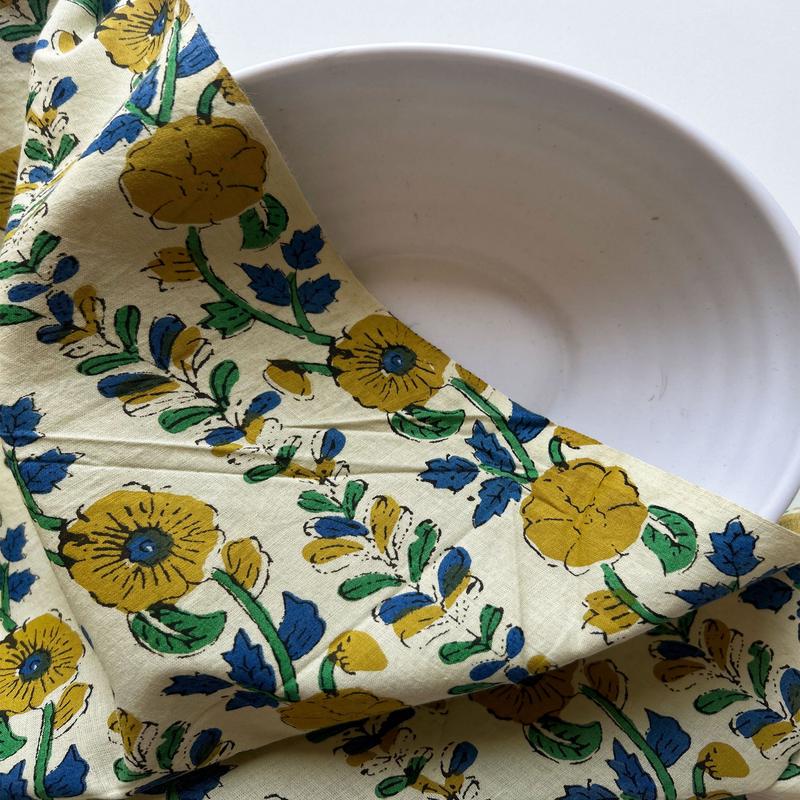 Off-White Hand Block Cotton Fabric