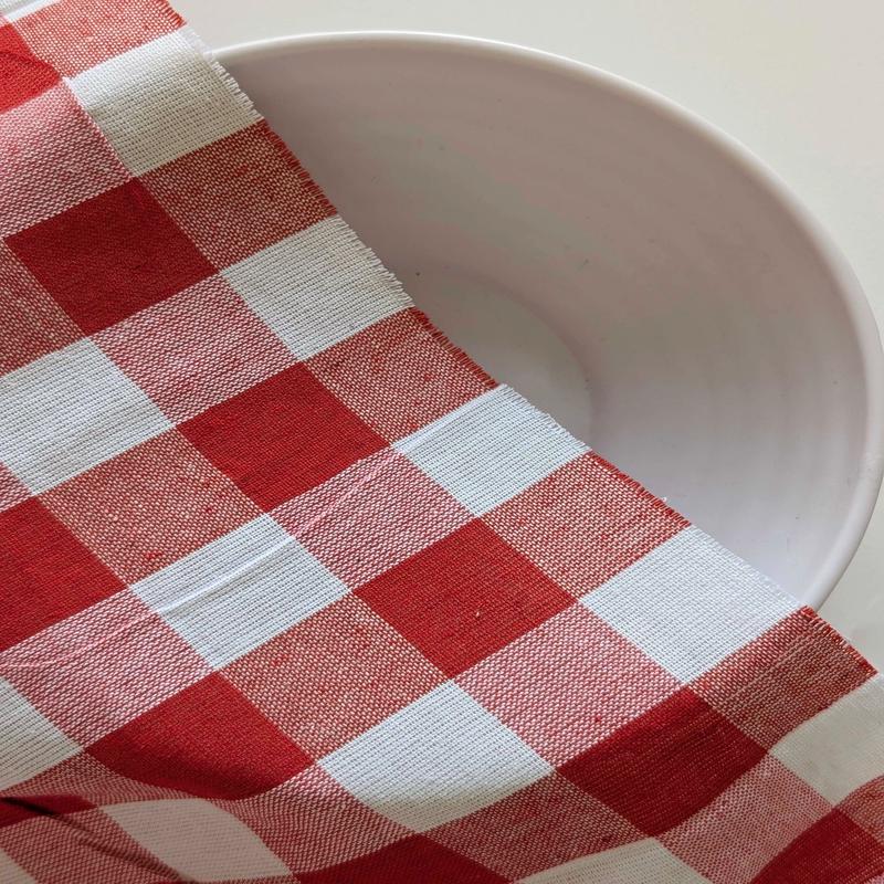 Red Checks Blended Cotton Yarn Dyed Fabric