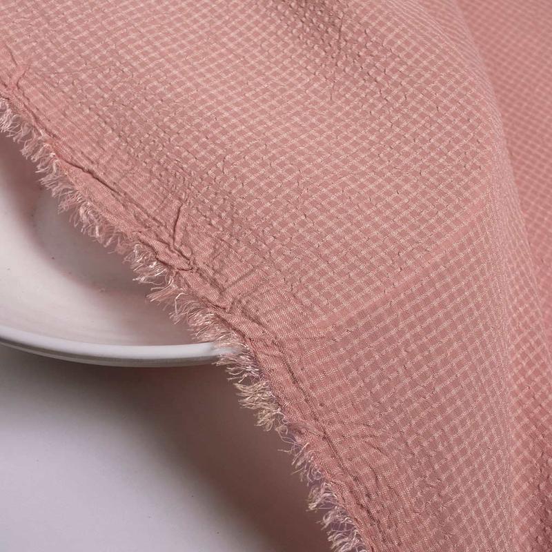 Salmon Poly Checks Dobby Mill Dyed Fabric 56" - 15 kg