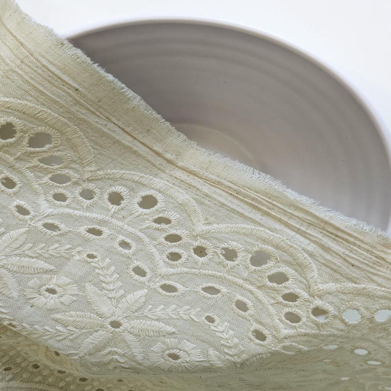 Schiffli Embroidery Border Flex Cotton Fabric 46" (Greige)