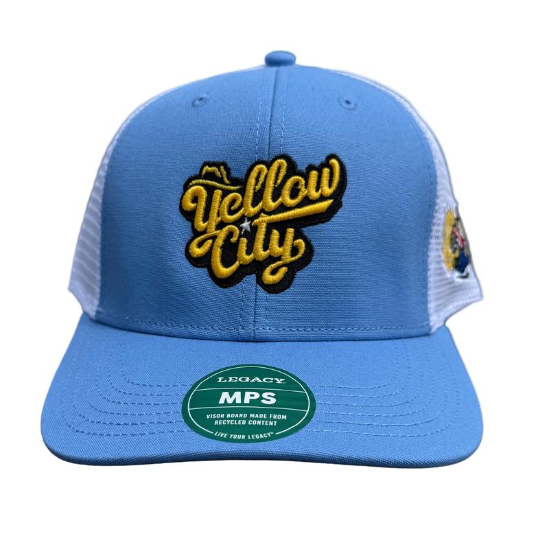 Amarillo Sod Poodles Yellow City Pigweeds Blue YC Script Trucker