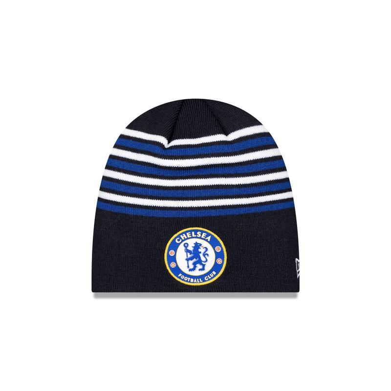 Chelsea FC Lion Crest Stripe Blue Knit Beanie Hat