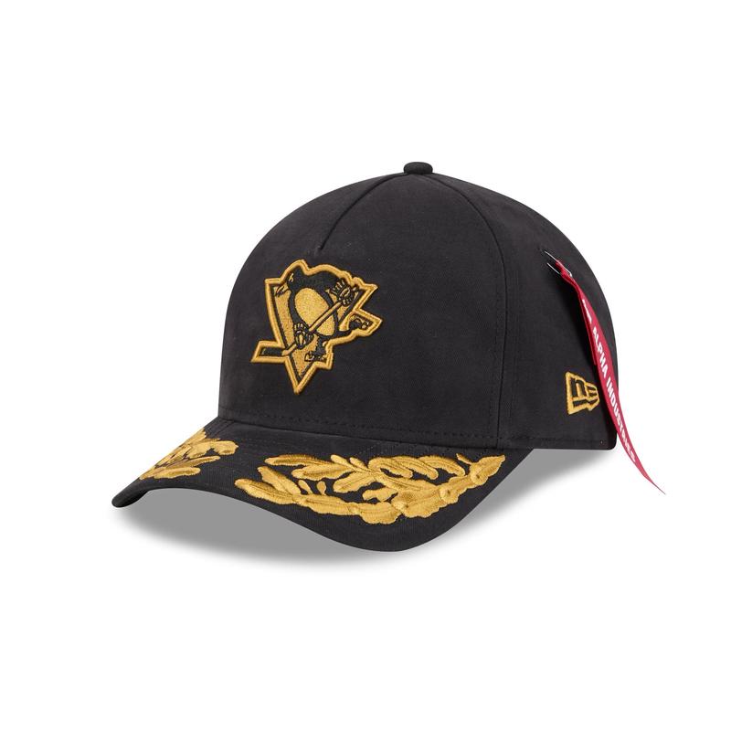 Alpha Industries x Pittsburgh Penguins Black 9FORTY M-Crown A-Frame Snapback Hat