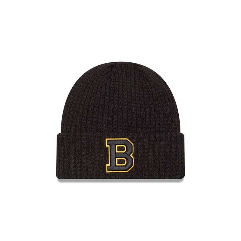Boston Bruins Black Waffle Knit Beanie Hat