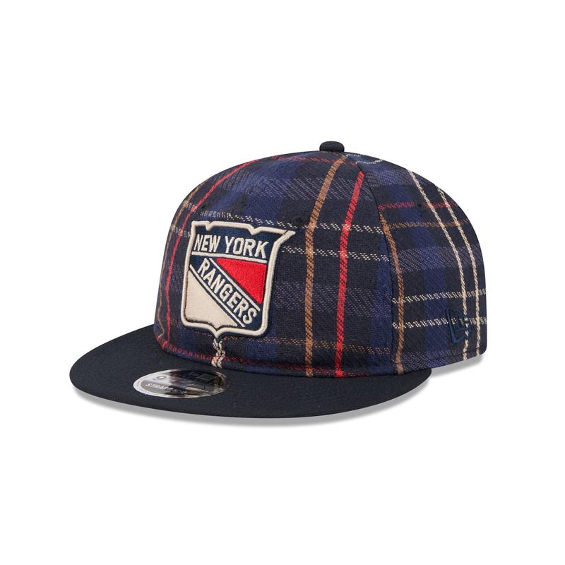 New York Rangers Grunge Plaid Retro Crown 9FIFTY Adjustable Hat