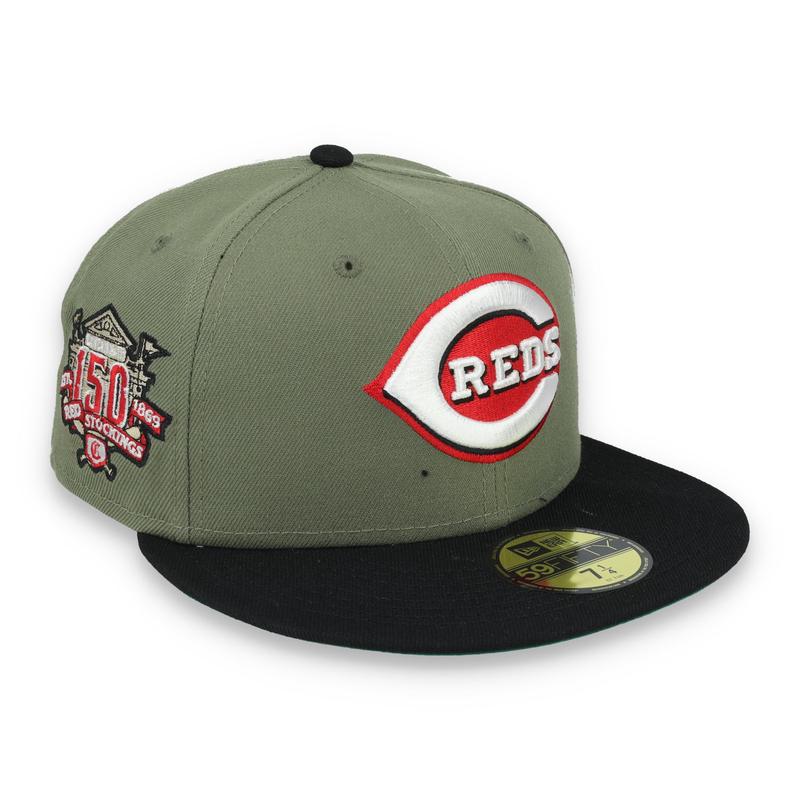 New Era Cincinnati Reds 150th Anniversary Side Patch 59FIFTY Fitted Hat- Olive Green