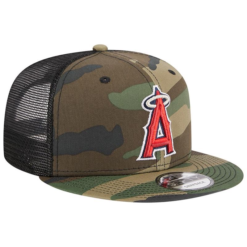 New Era Los Angeles Angels Woodland Camo Trucker 9FIFTY Snapback Hat-Camo/Black