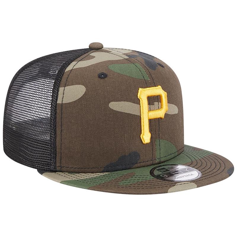New Era Pittsburgh Pirates Woodland 9FIFTY Trucker Snapback Hat-Camo
